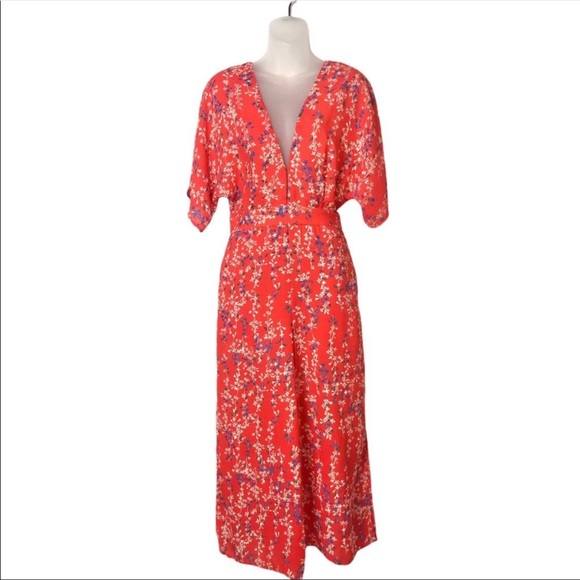 ASOS Moon River Red Floral Wrap Cropped Jumpsuit M - Picture 15 of 16